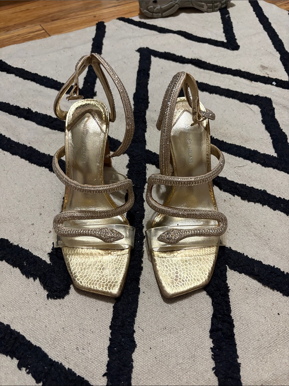 ANTONIO MELANI Gold Metallic Strappy High Heel Sandals